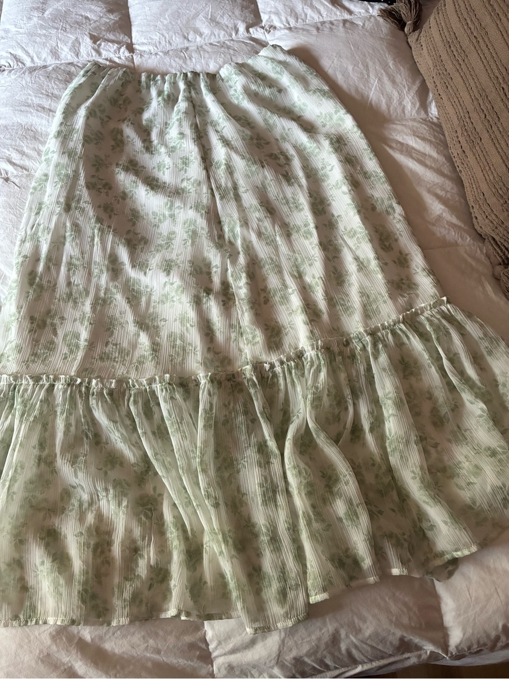 Light Green Floral Ruffle Midi Skirt - Women's Elegant Summer Style